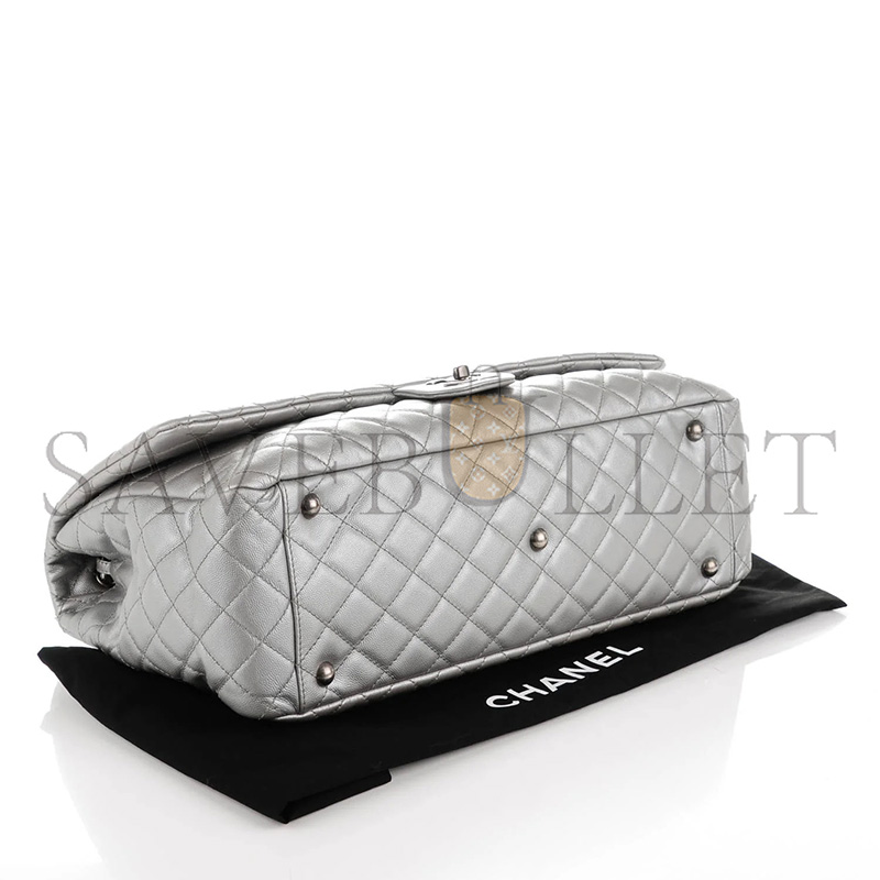 CHANEL CALFSKIN XXL TRAVEL FLAP BAG SILVER (46*28*15cm)